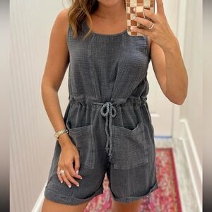 LaBiz by Anthropologie washed black cotton gauze romper